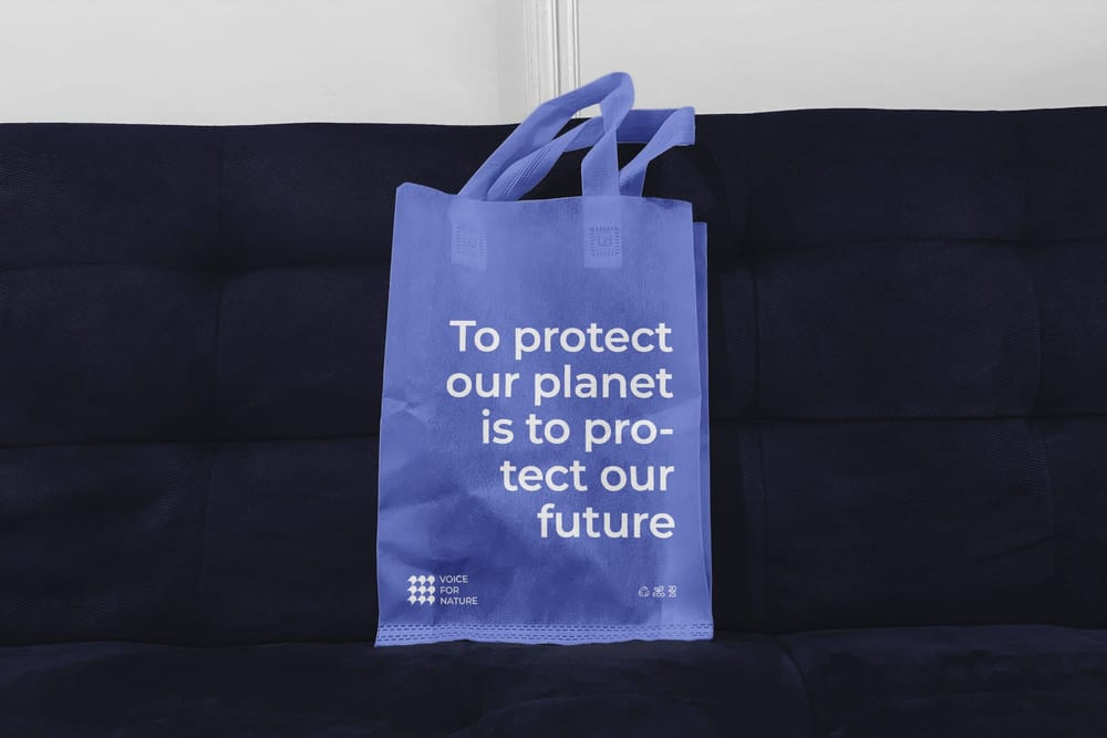 Blue Totebag Mockup on Sofa