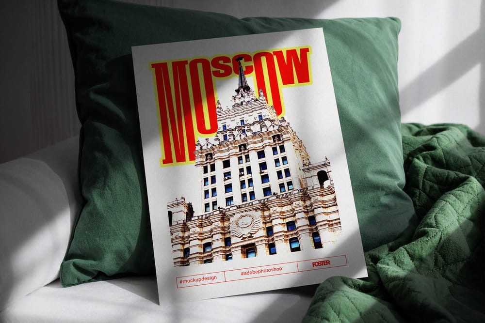 Elegant Poster Mockup on Bed Pillow
