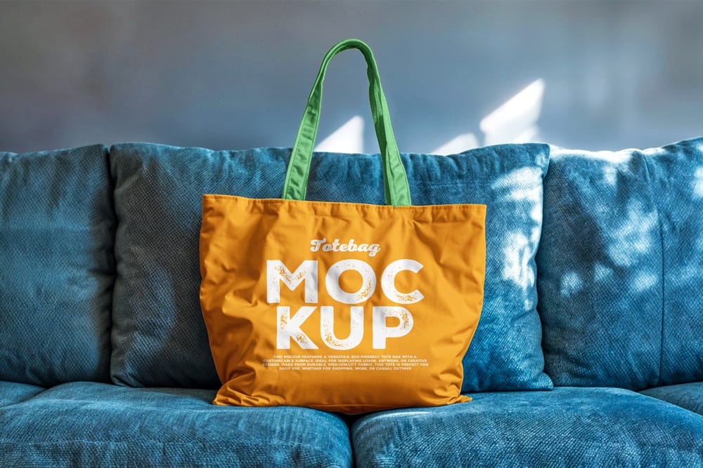 Fabric Totebag Mockups On Sofa