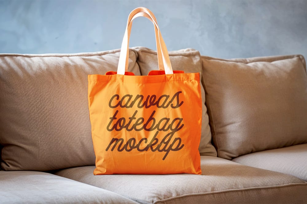 Fabric Totebag Mockup On Sofa