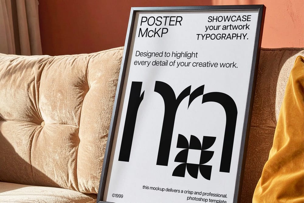 Framed Poster Mockup On Sofa