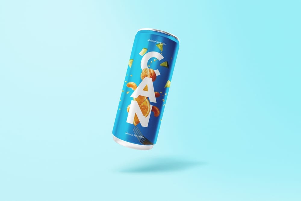 Fresh Soda Can Mockup with Blue Color