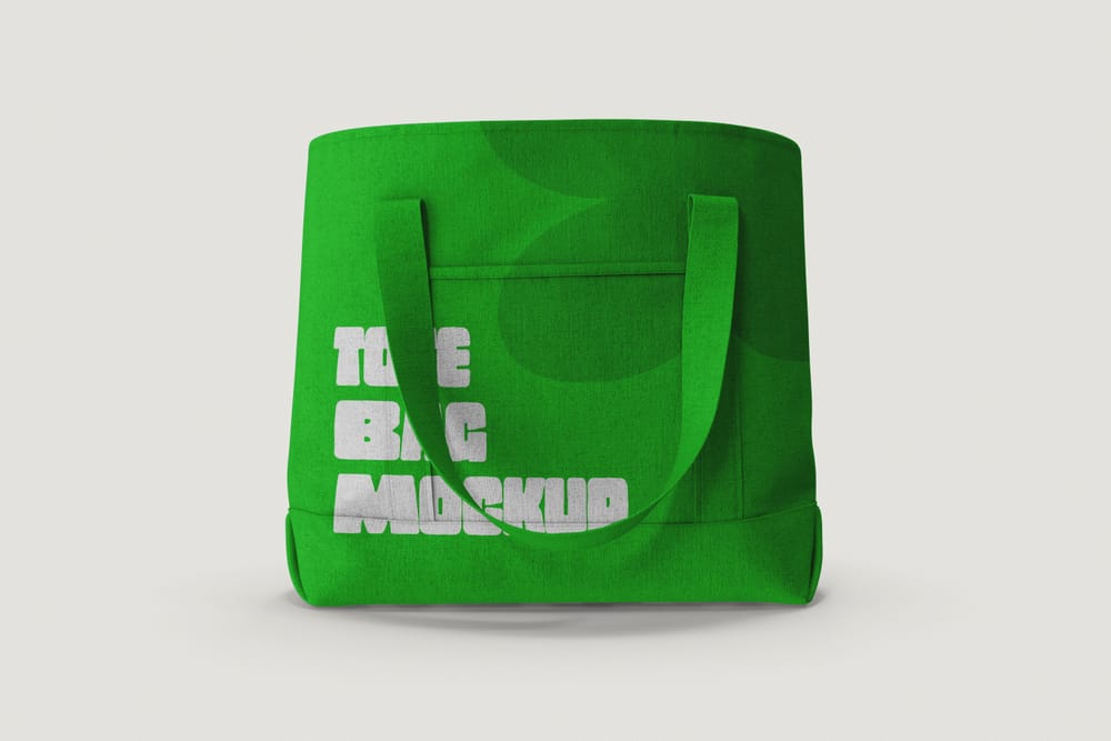 Green Tote Bag Mockup on White Background