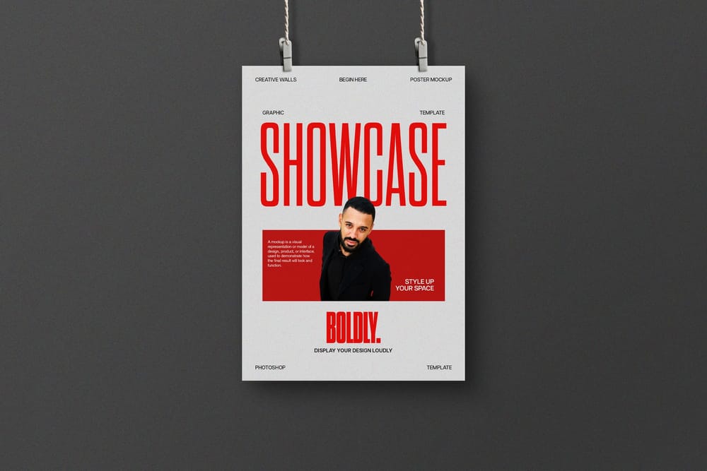 Hanging Spotlight Poster Mockup