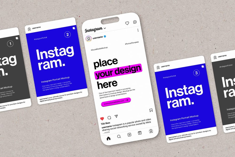 Instagram Post Portrait Mockup with Screen Smartphone