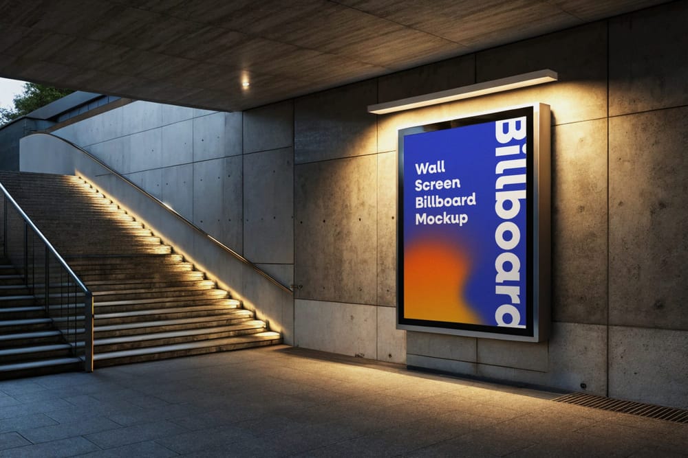Urban Billboard Mockup at Concrete Stairwell