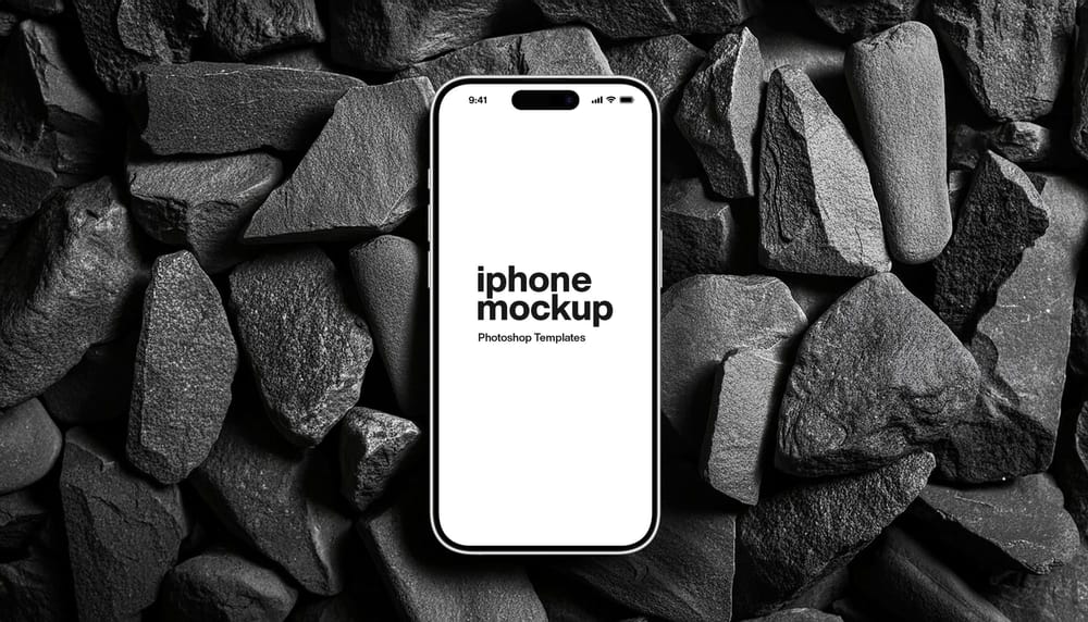 iPhone Mockup On Black Rocks