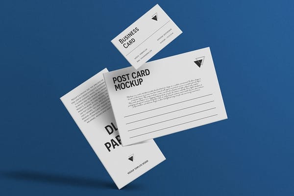 Floating Business Card, Postcard & DL Paper Mockup