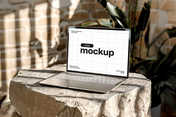 Macbook Mockup on Rocks Boho Interior