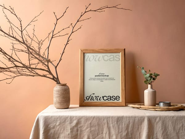 Minimalist Wooden Frame Poster Mockup