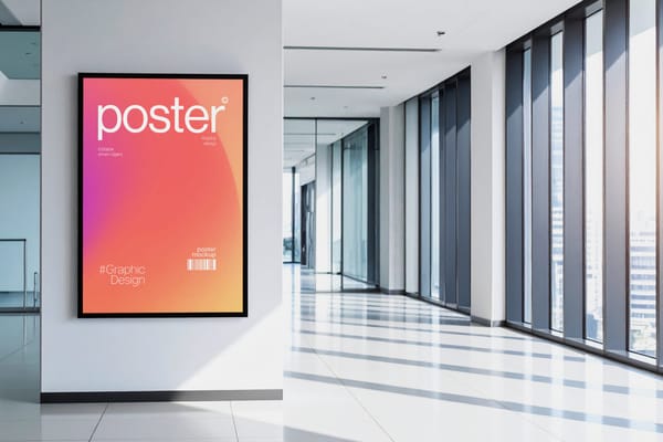 Modern Indoor Poster Frame Mockup in Bright Office Hallway