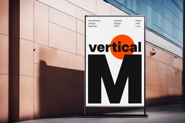 Standing Vertical Billboard Mockup on Street